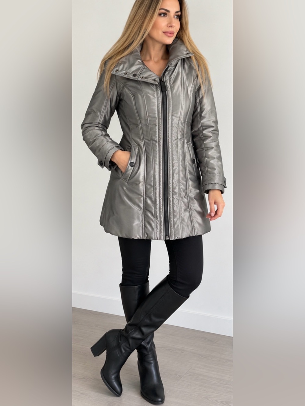 A|X Armani Exchange Metallic Silver Long Coat Jacket Size S Holiday 2012
